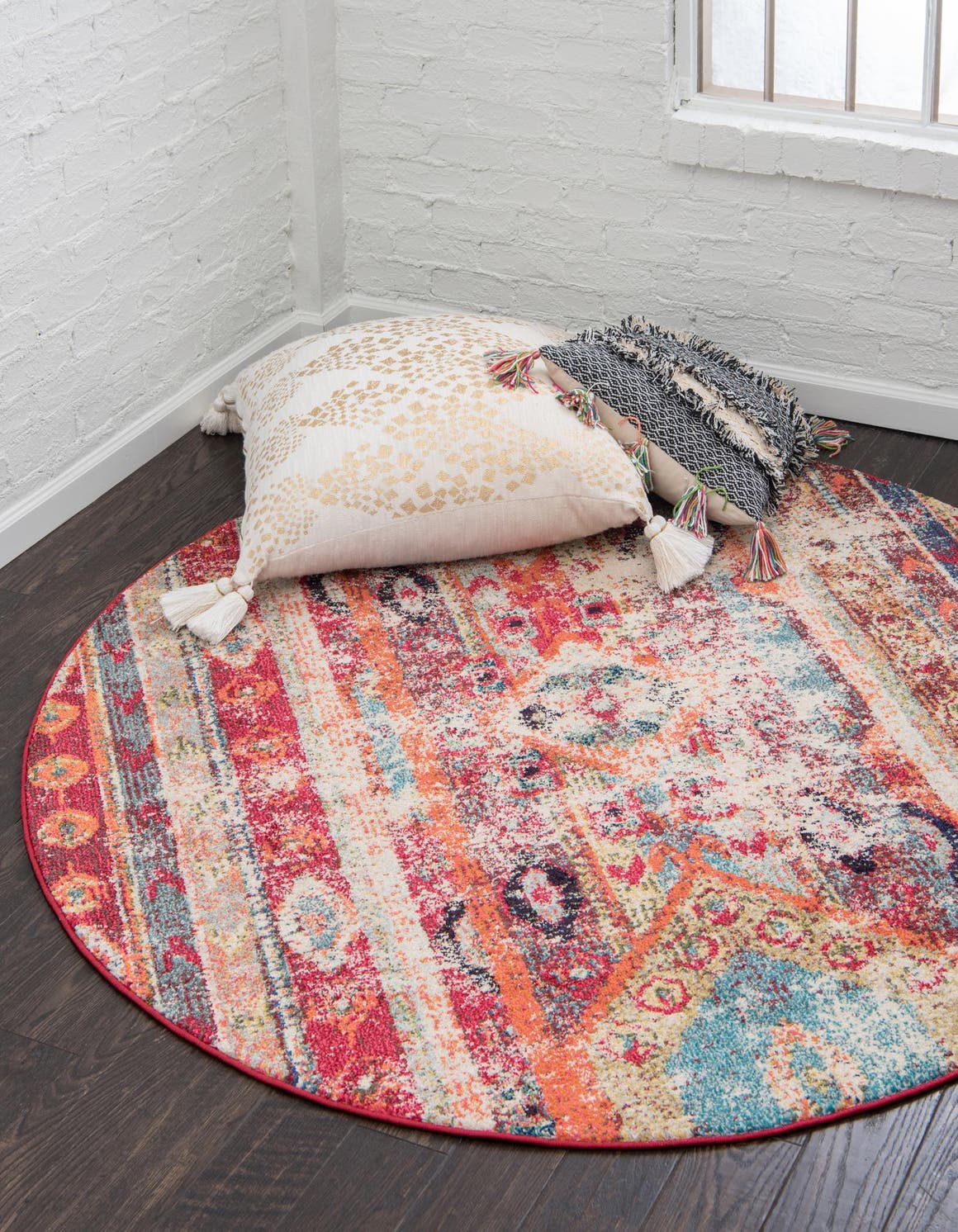 Cherry Pink 100cm x 100cm Santa Fe Round Rug AU Rugs