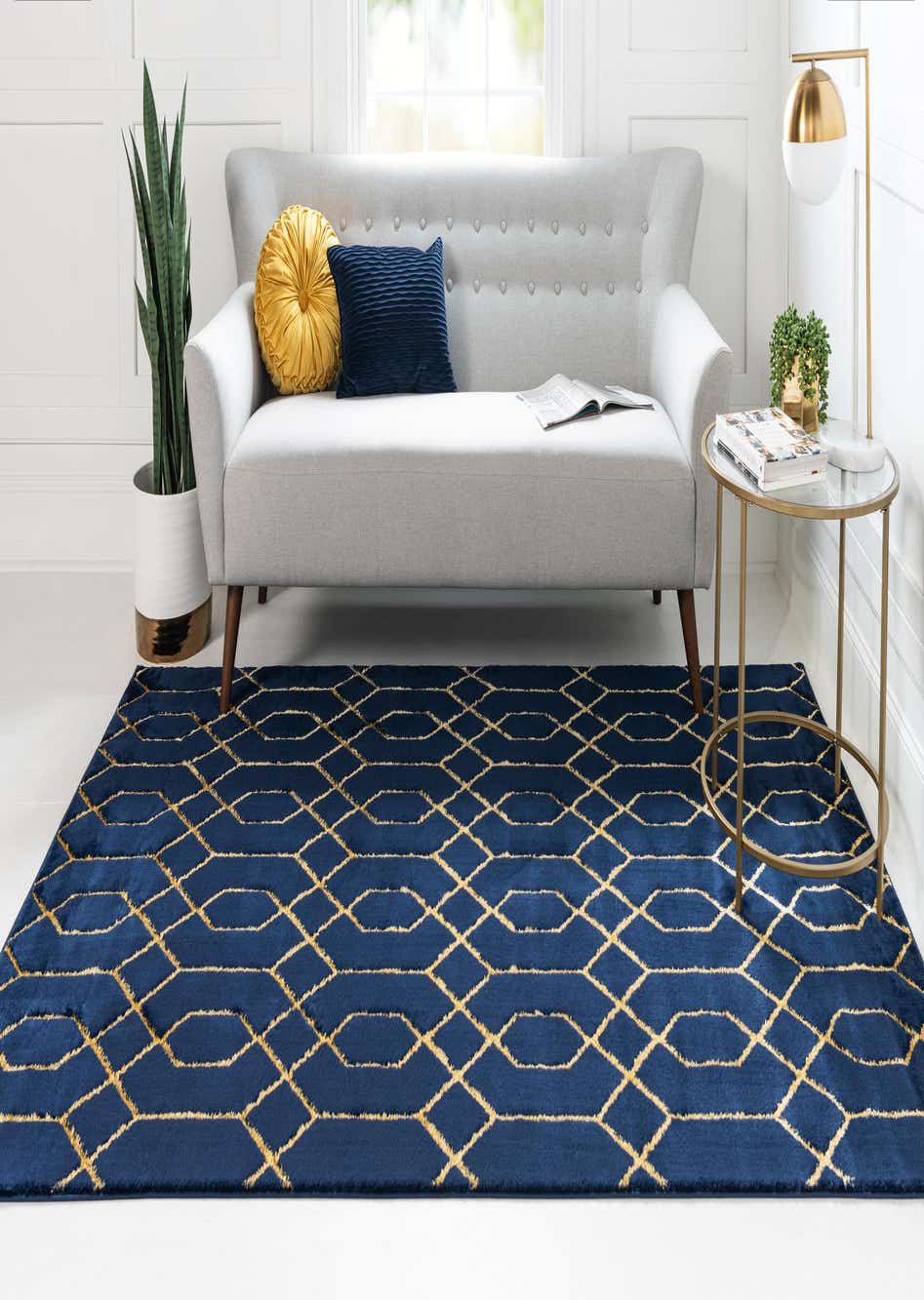 Navy Blue Gold 5' x 8' Marilyn Monroe™ Glam Trellis Rug