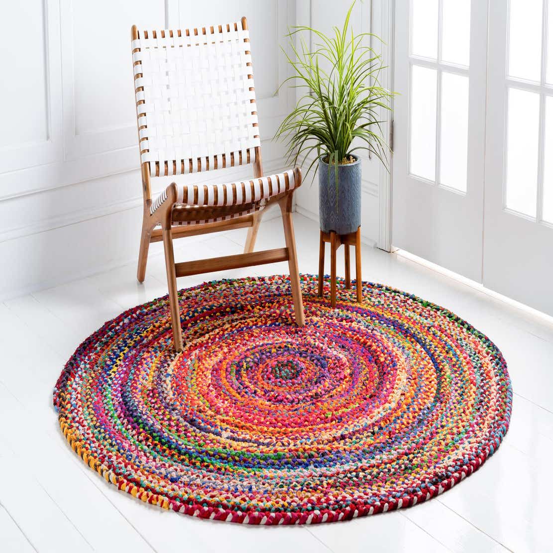 Multicolor 8' x 8' Hand Braided Chindi Round Rug eSaleRugs