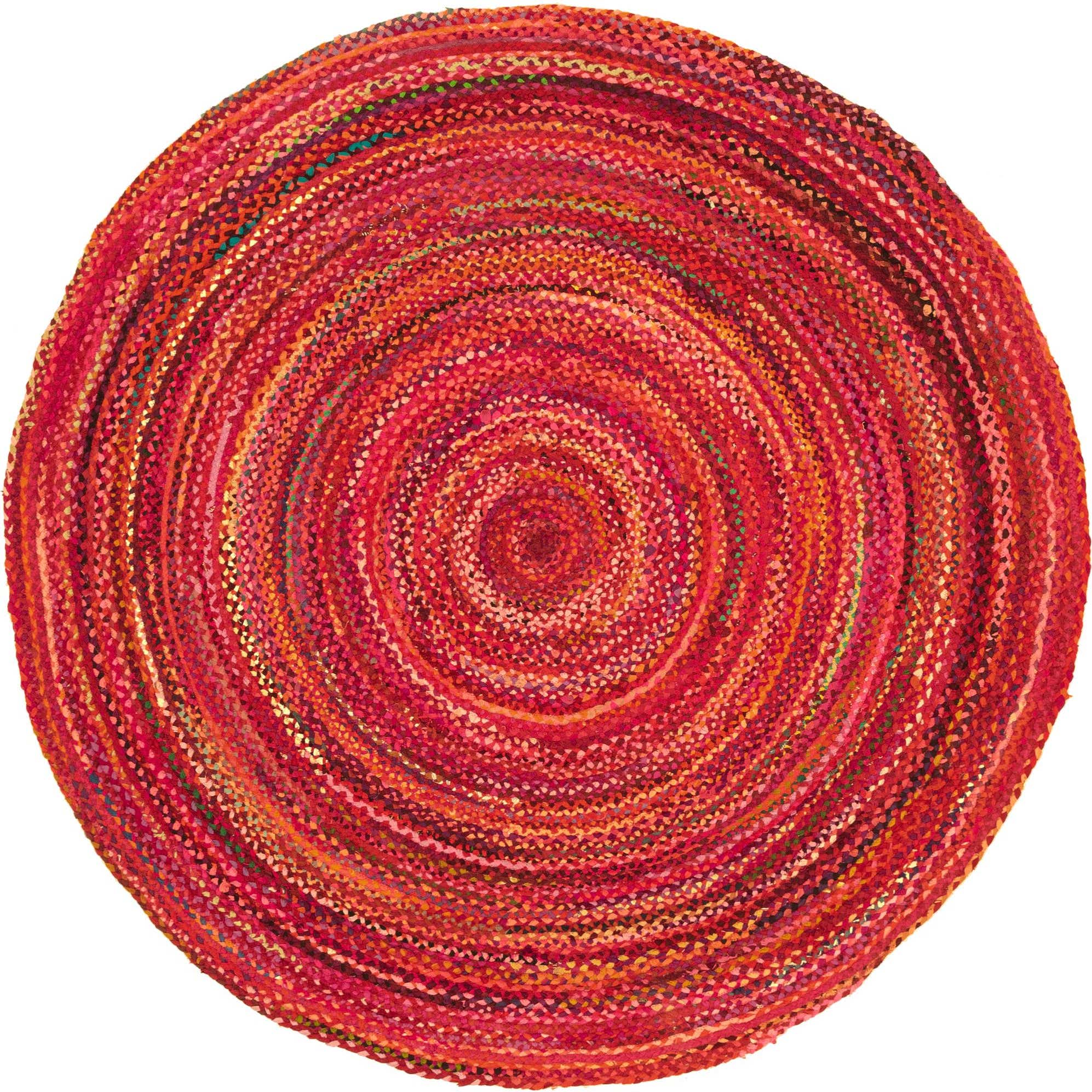 Red 8' x 8' Braided Chindi Round Rug Rugs.ca