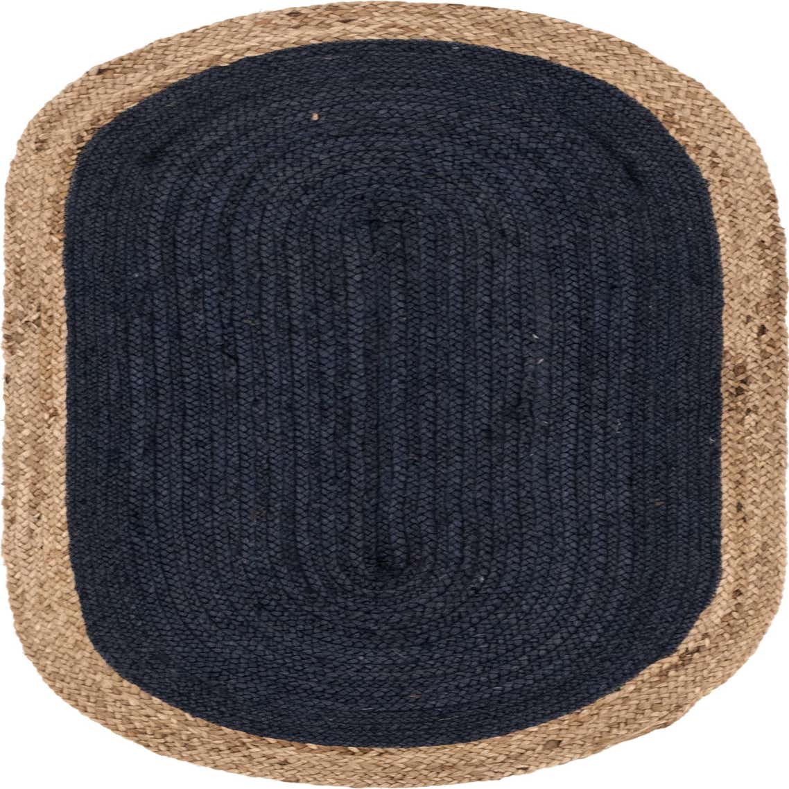 Navy Blue 3' 3 x 5' Braided Jute Oval Rug