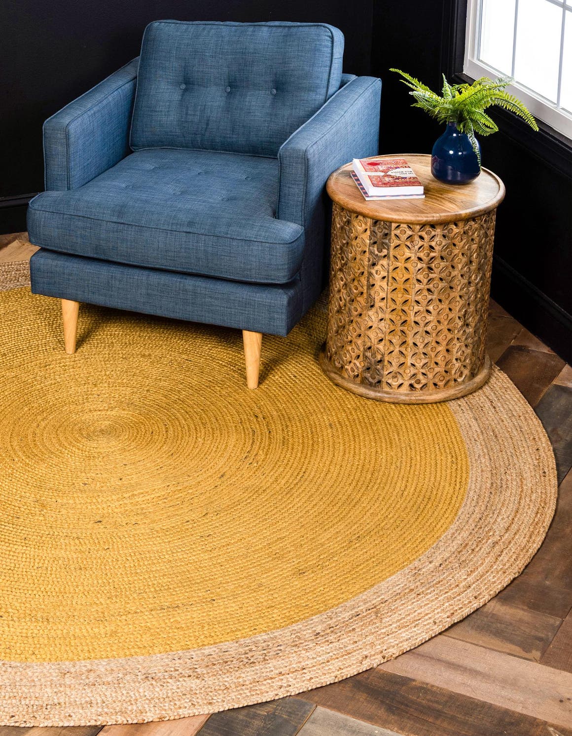 Yellow 245cm x 245cm Braided Jute Round Rug AU Rugs