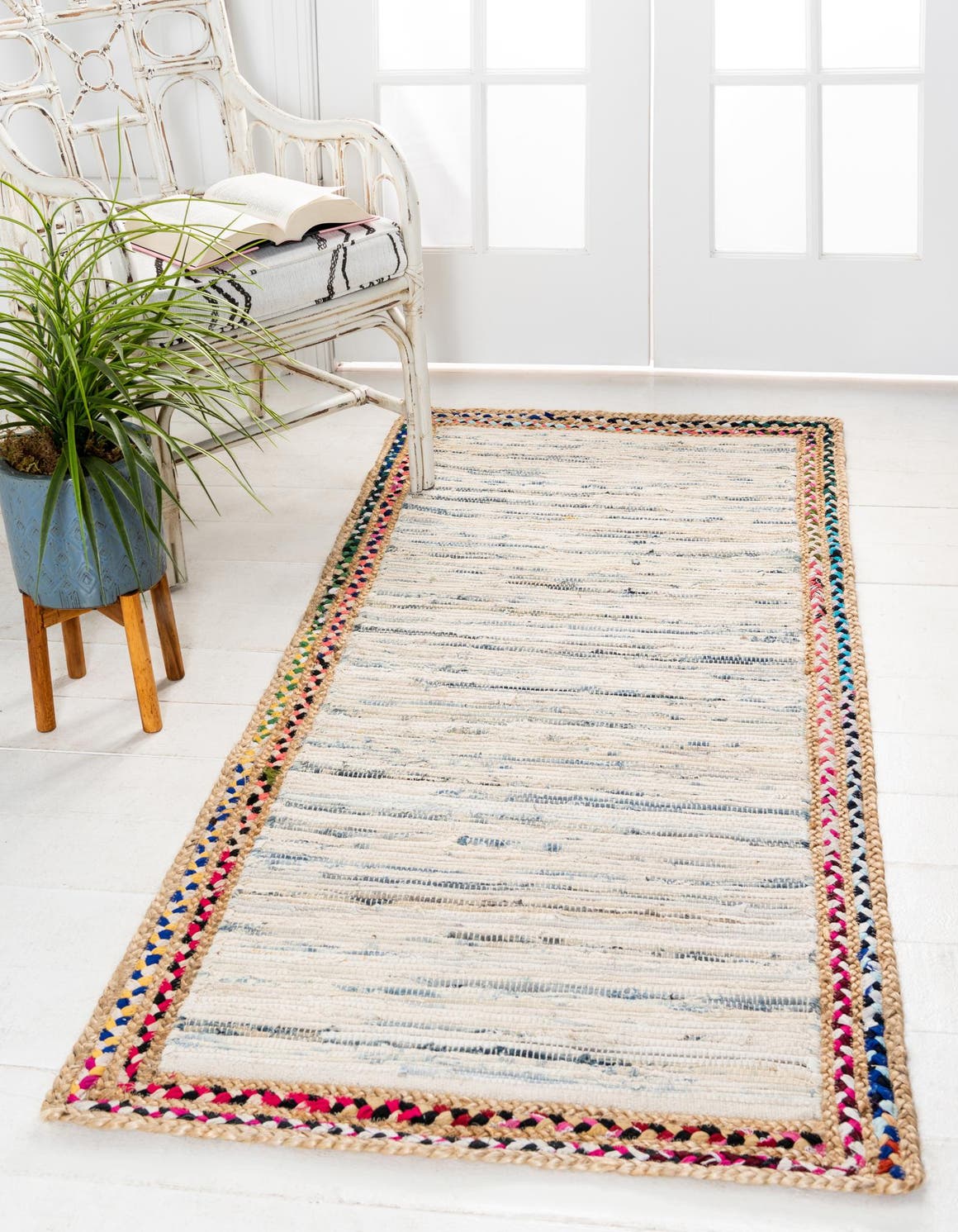 Ivory 75cm x 183cm Chindi Jute Runner Rug AU Rugs
