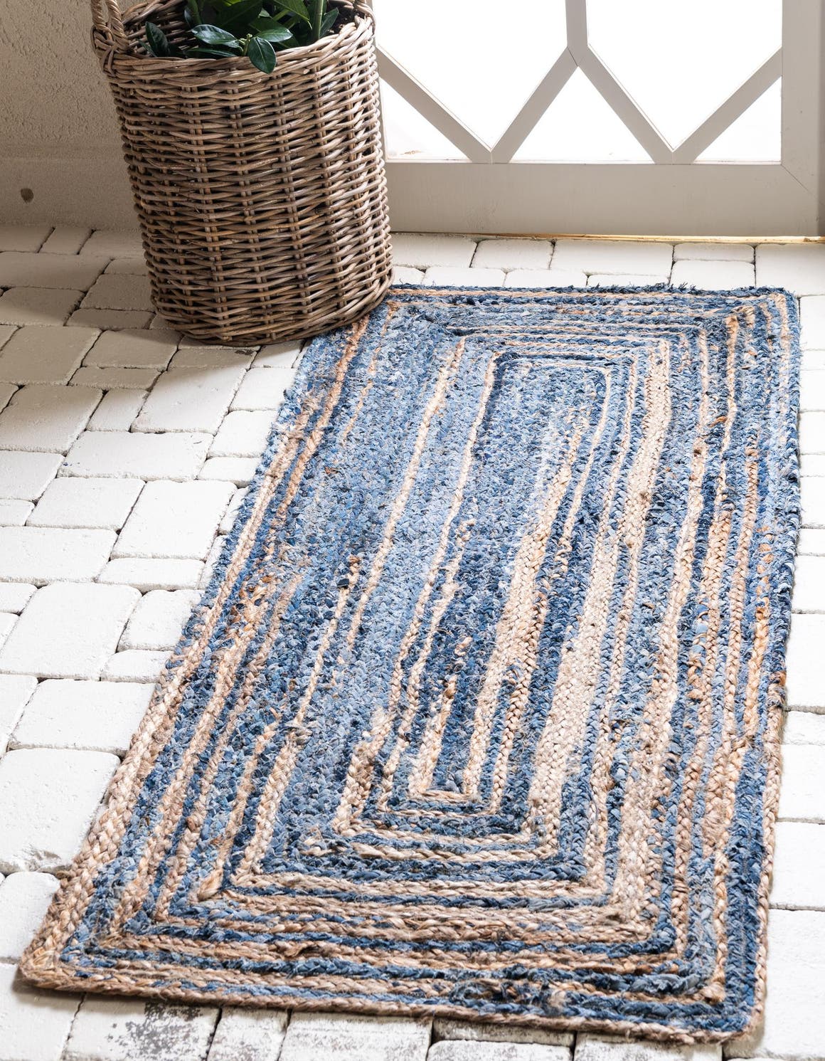 Blue 75cm x 183cm Braided Chindi Runner Rug AU Rugs