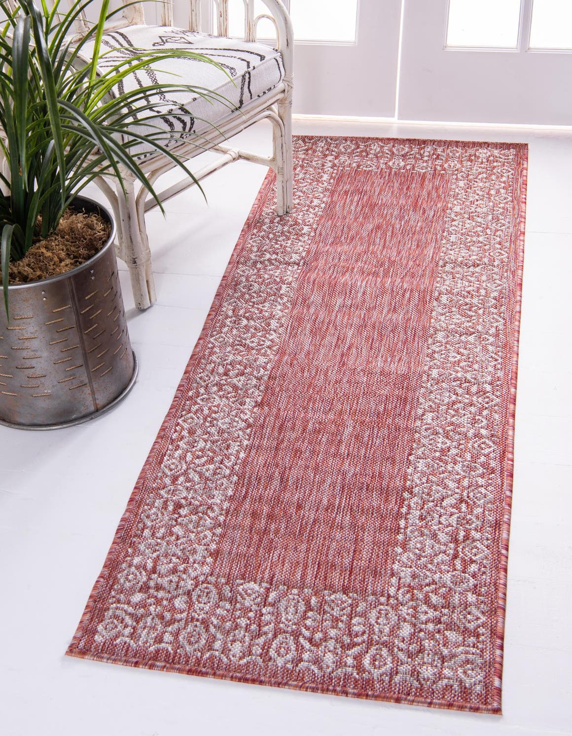 Rust Red 2' x 6' Outdoor Border Runner Rug