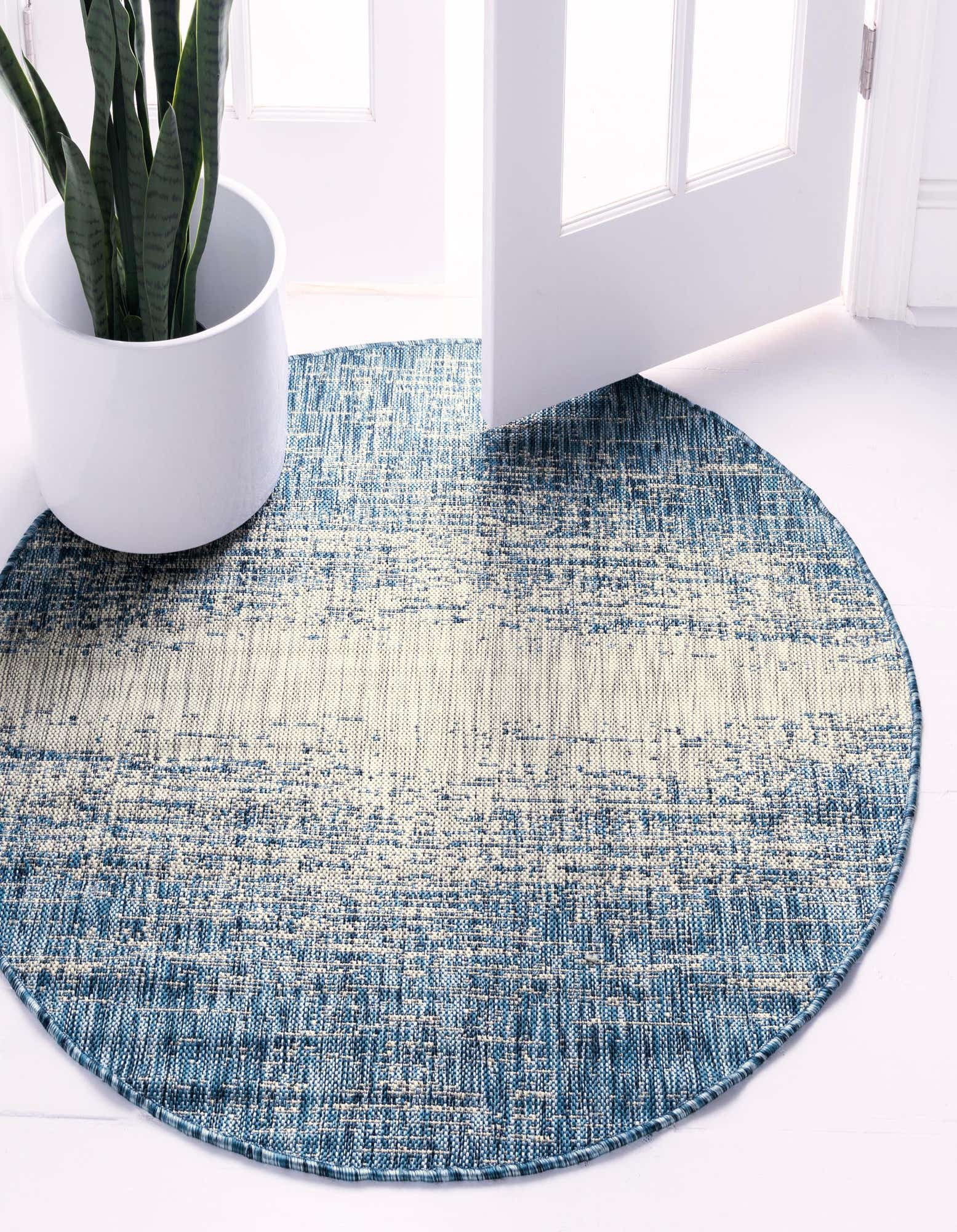 Blue 13' x 13' Outdoor Modern Round Indoor / Outdoor Rug eSaleRugs