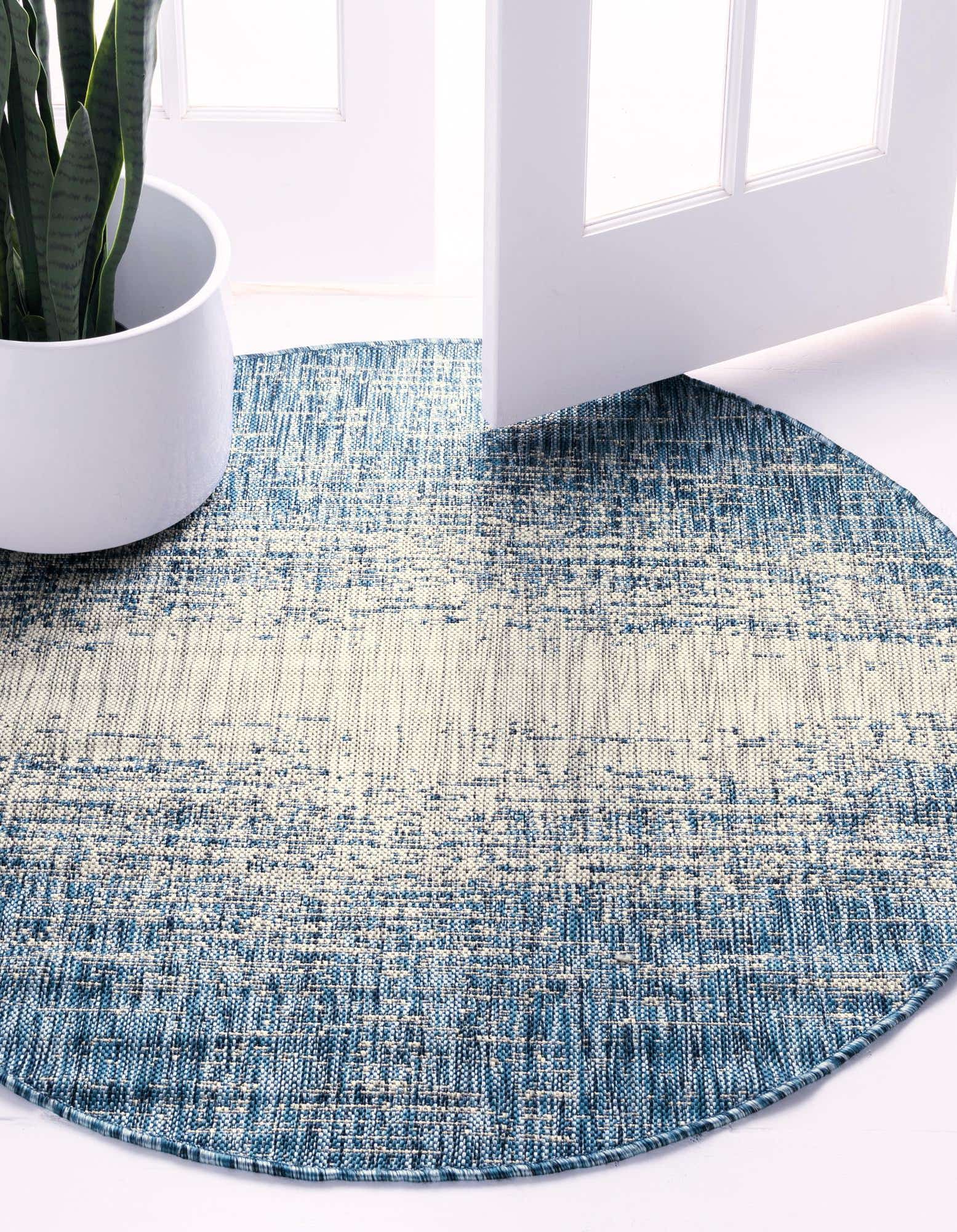 Blue 13' x 13' Outdoor Modern Round Indoor / Outdoor Rug | eSaleRugs