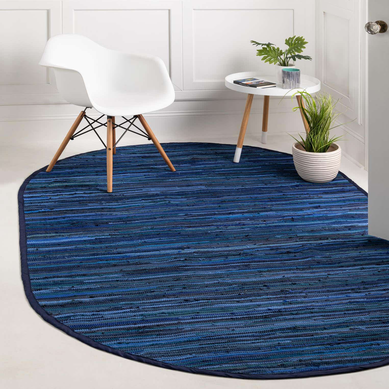 Navy Blue 152cm x 245cm Chindi Cotton Oval Rug AU Rugs