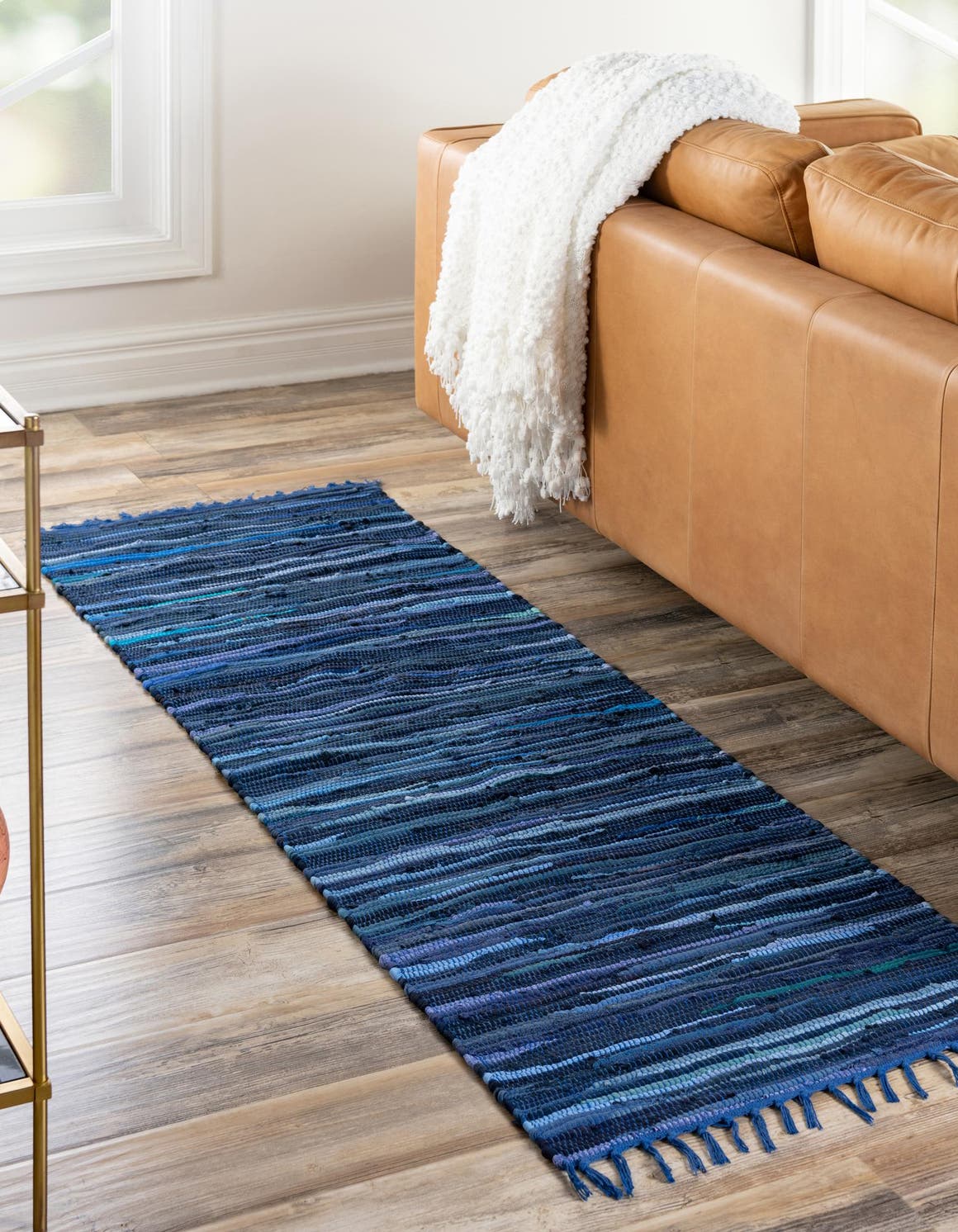 Navy Blue 2' 7 x 9' 10 Chindi Cotton Runner Rug