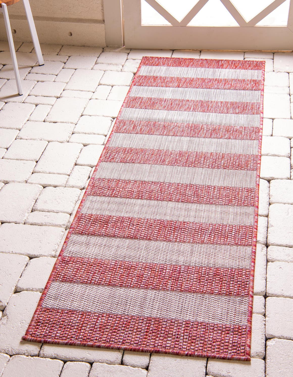 Rust Red 60cm x 183cm Outdoor Striped Runner Rug AU Rugs