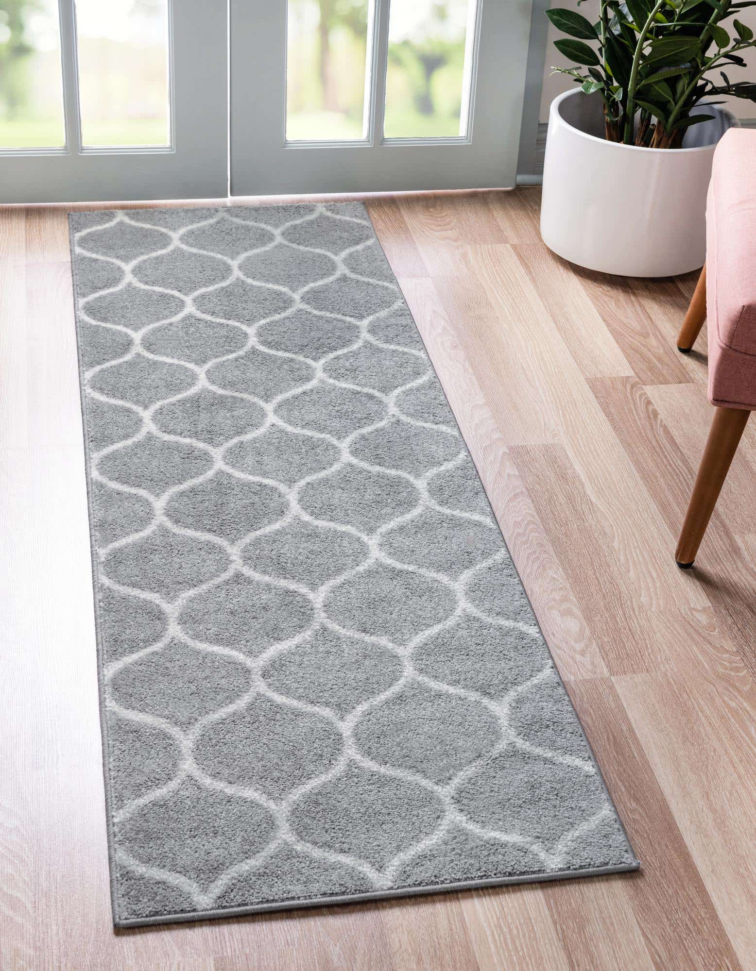 Light Gray 60cm x 183cm Trellis Frieze Runner Rug | AU Rugs