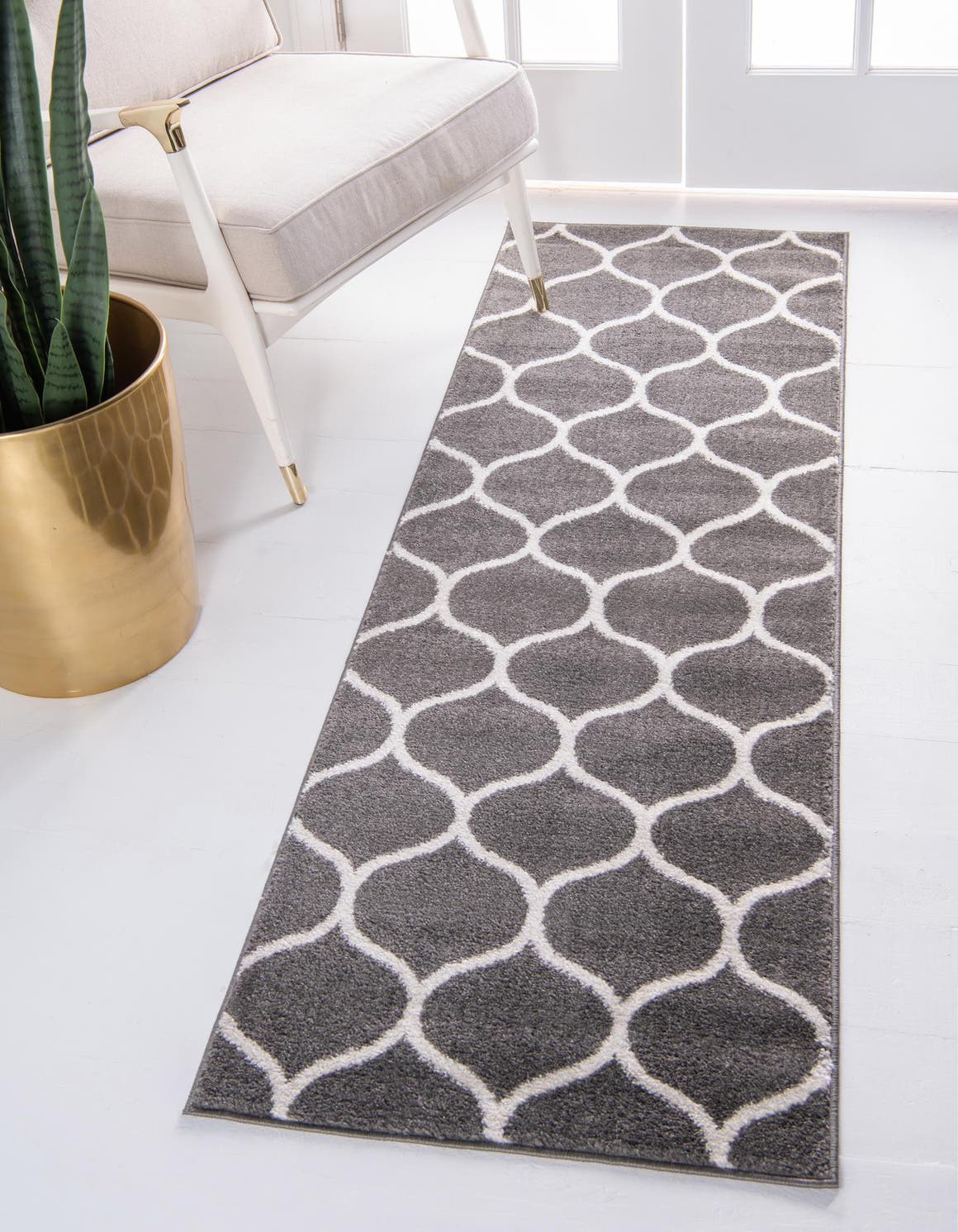 Dark Gray 2' x 13' Lattice Frieze Runner Rug