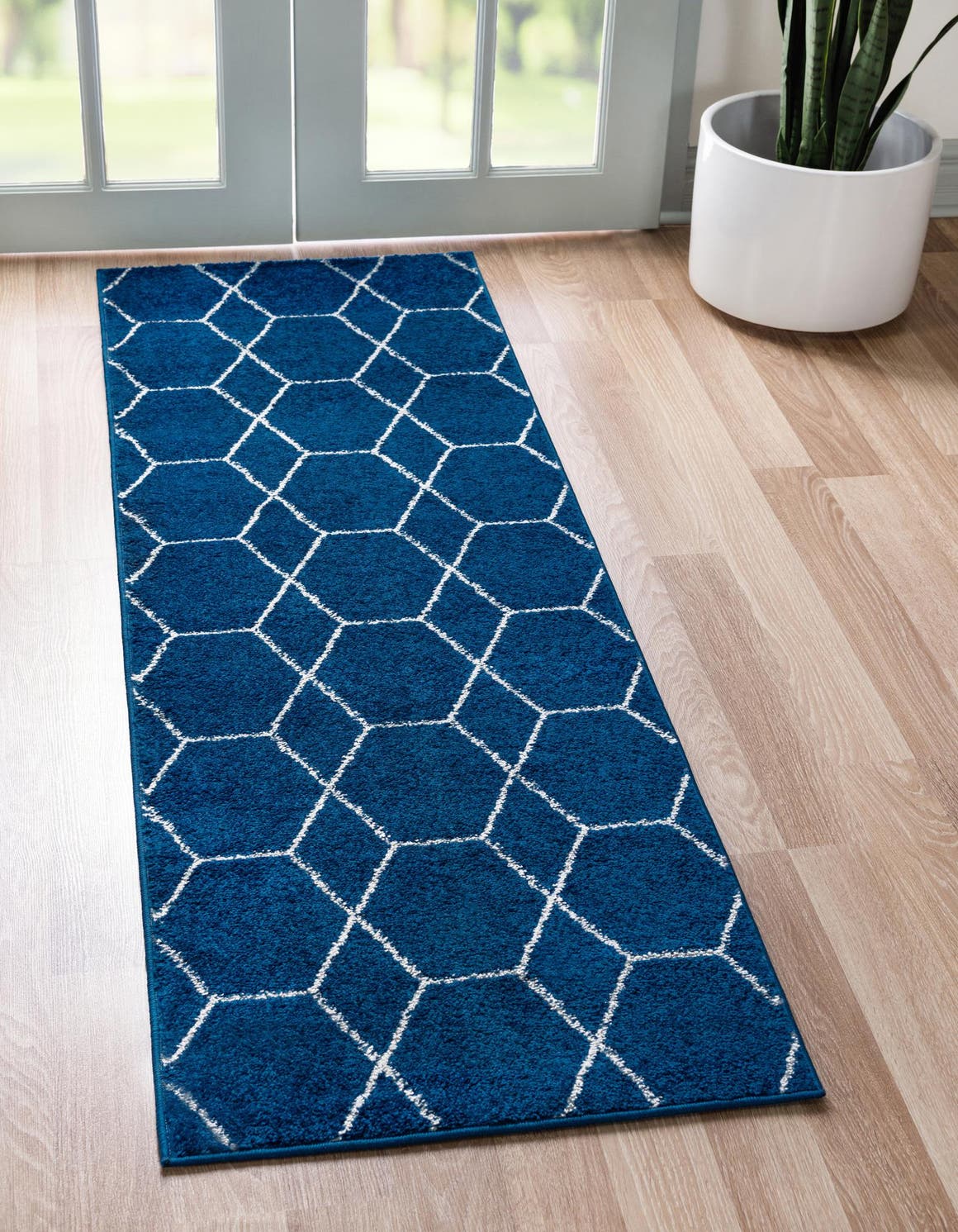 Navy Blue 2' x 8' 8 Trellis Frieze Runner Rug eSaleRugs