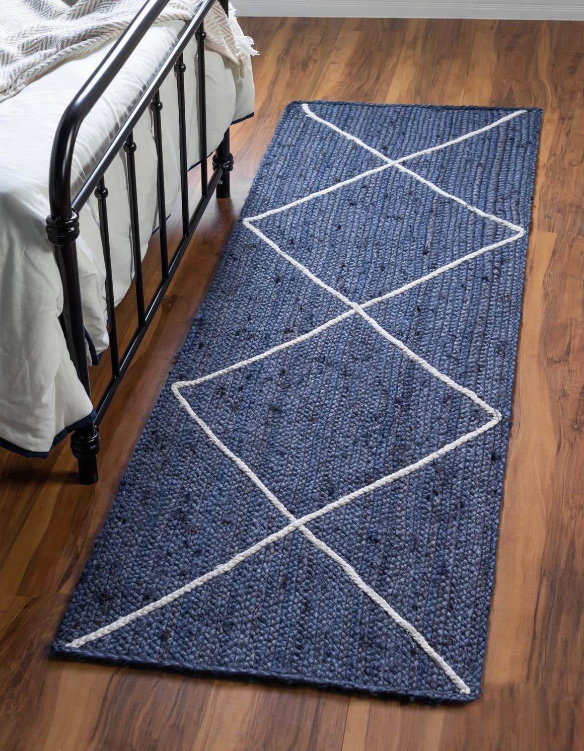Navy Blue 65cm x 183cm Braided Jute Runner Rug AU Rugs