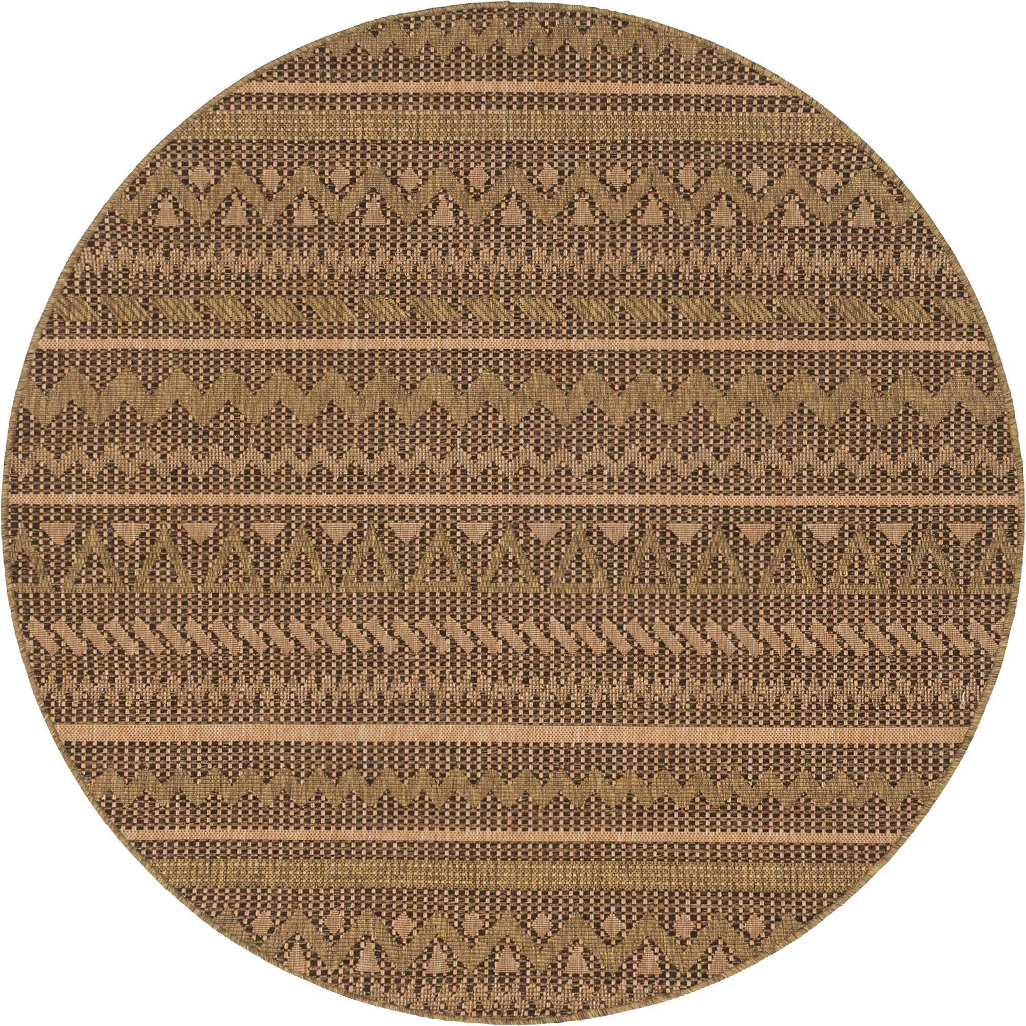 Light Brown 6' x 6' Outdoor Modern Round Indoor / Outdoor Rug