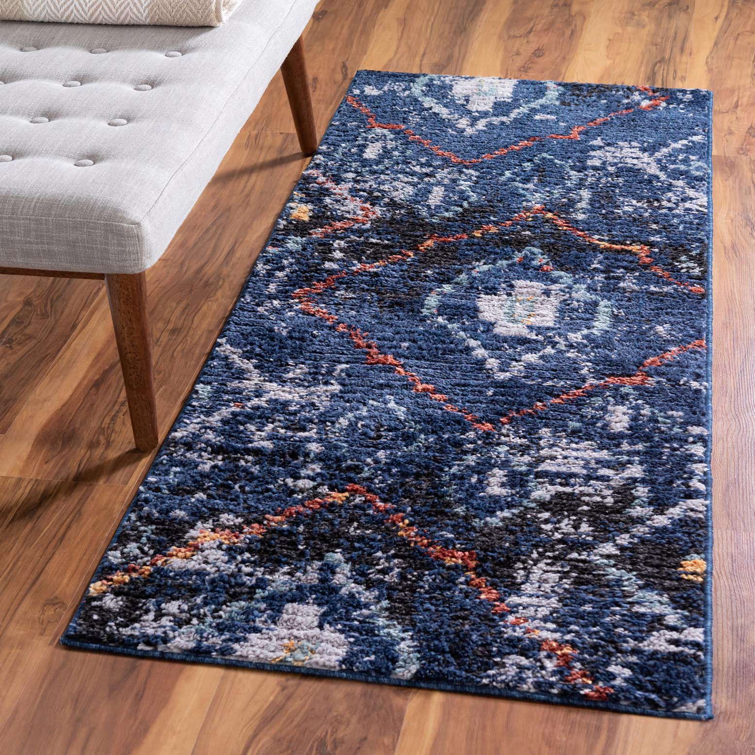 Navy Blue 2' 2 x 6' Morocco Runner Rug