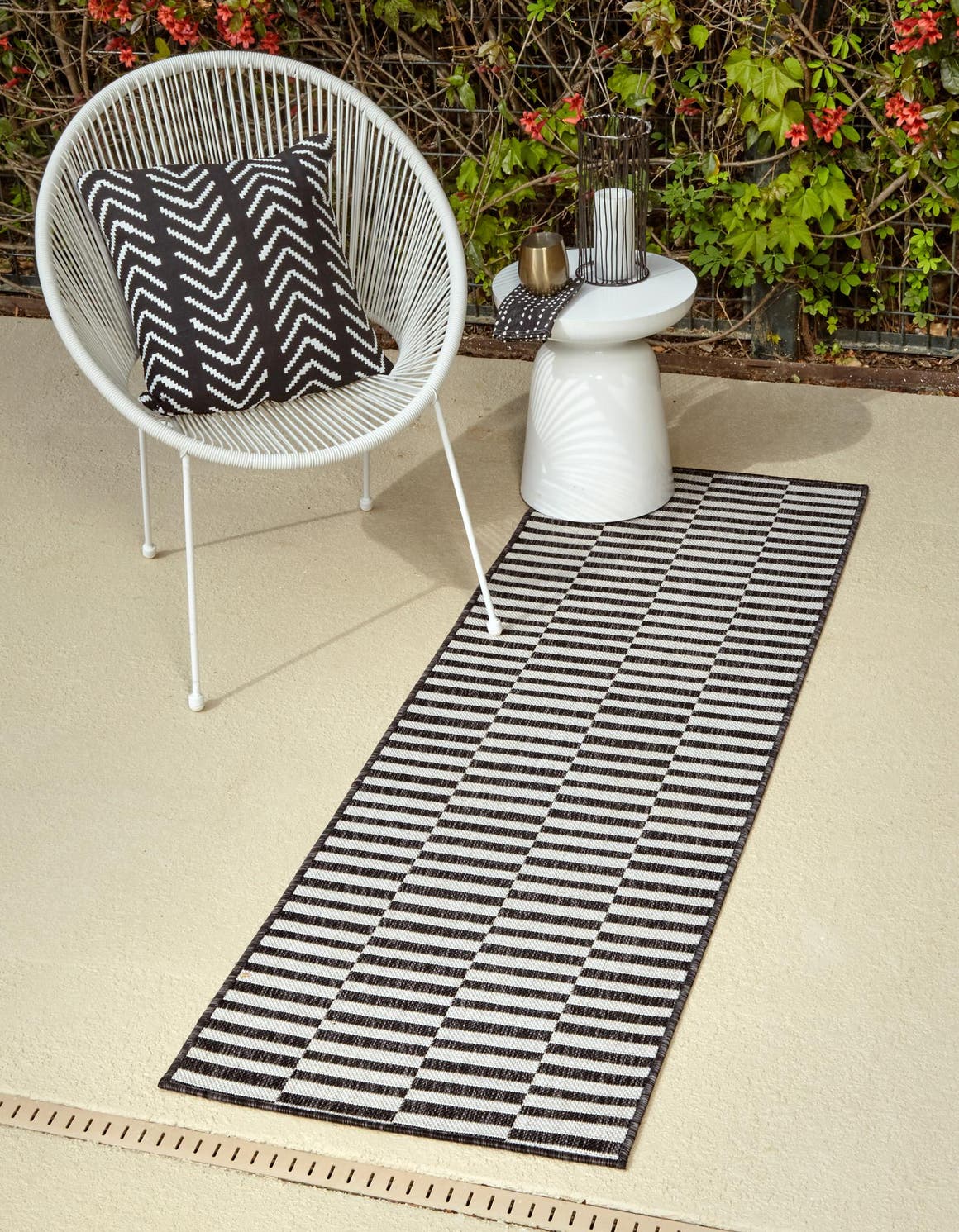 Charcoal 2' x 6' Outdoor Striped Runner Indoor / Outdoor Rug eSaleRugs