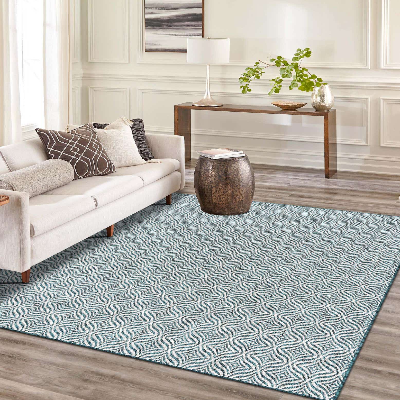 Teal 7' x 10' Outdoor Lattice Rug