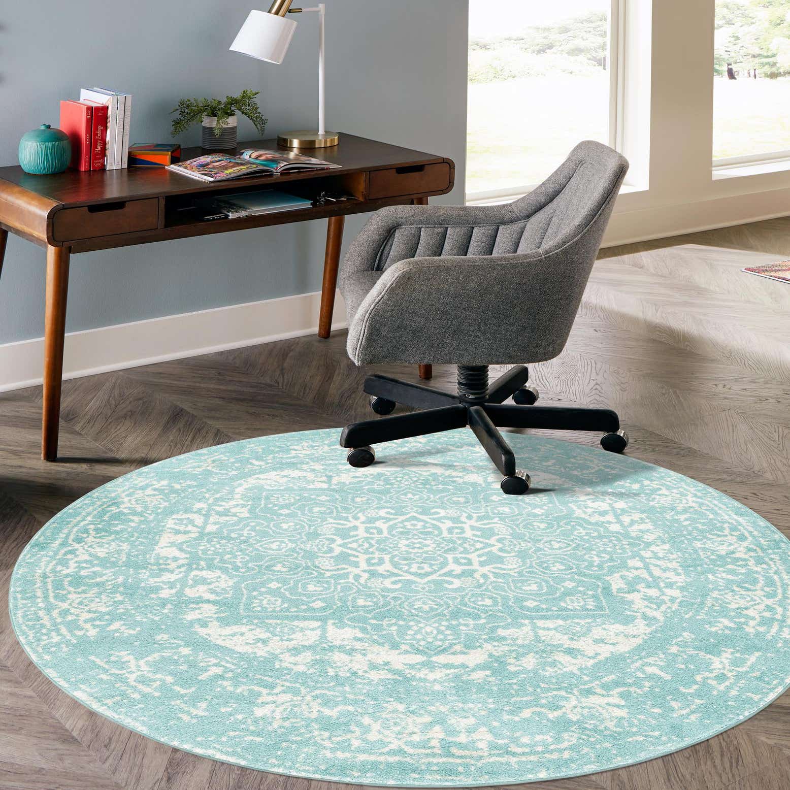 Aqua 100cm x 100cm Arlington Round Rug AU Rugs