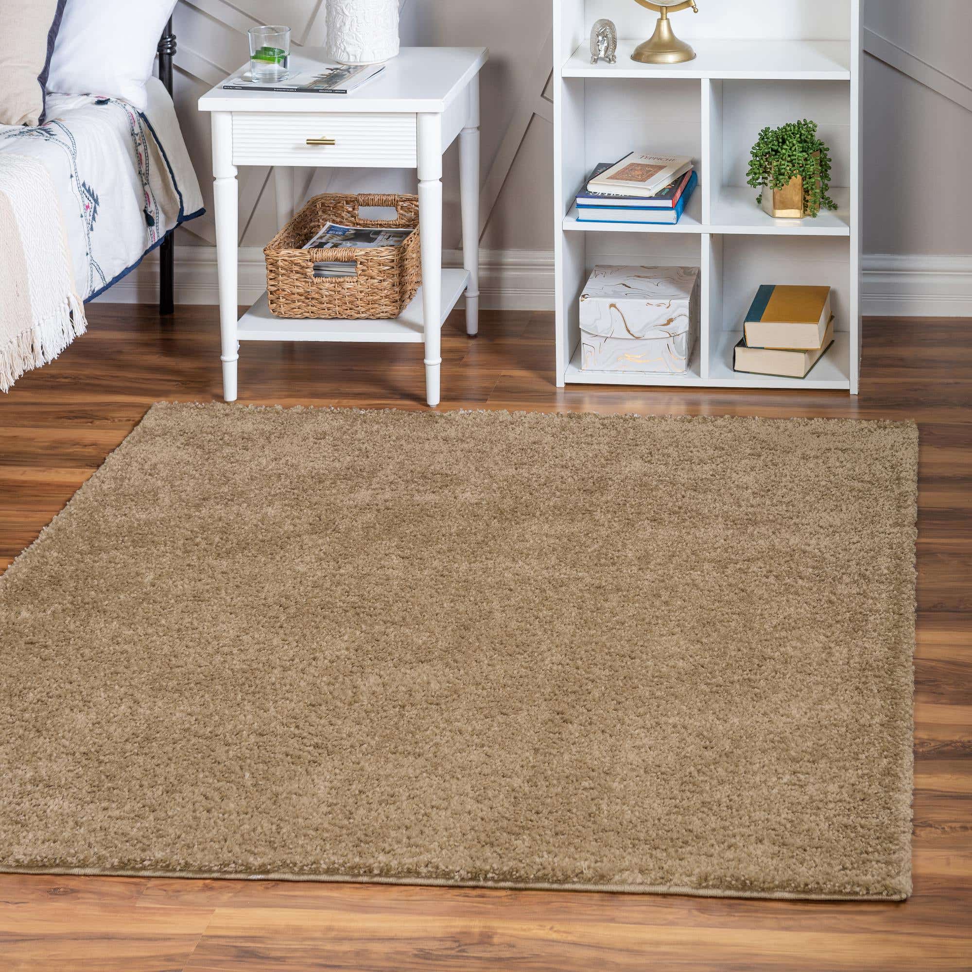 Khaki 8' x 8' Soft Solid Shag Square Rug