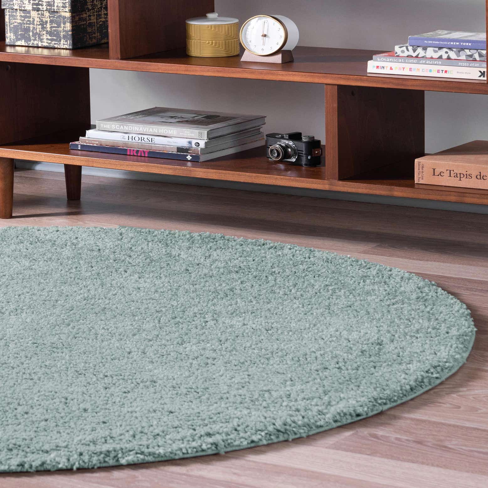 Sage Green 4' x 4' Soft Solid Shag Round Rug