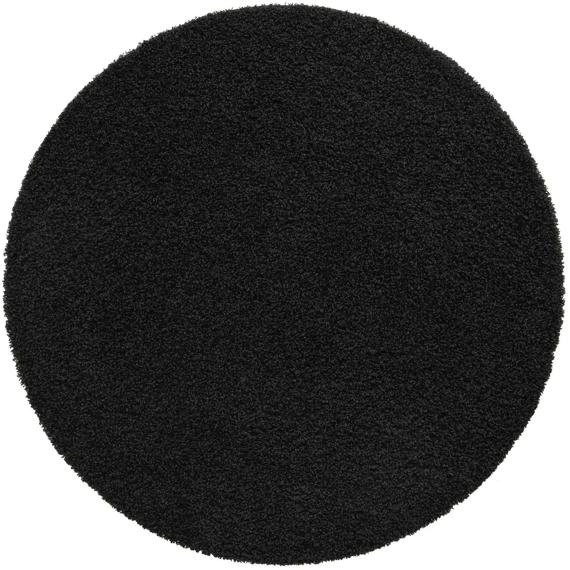 Jet Black 5' x 5' Solid Shag Round Rug