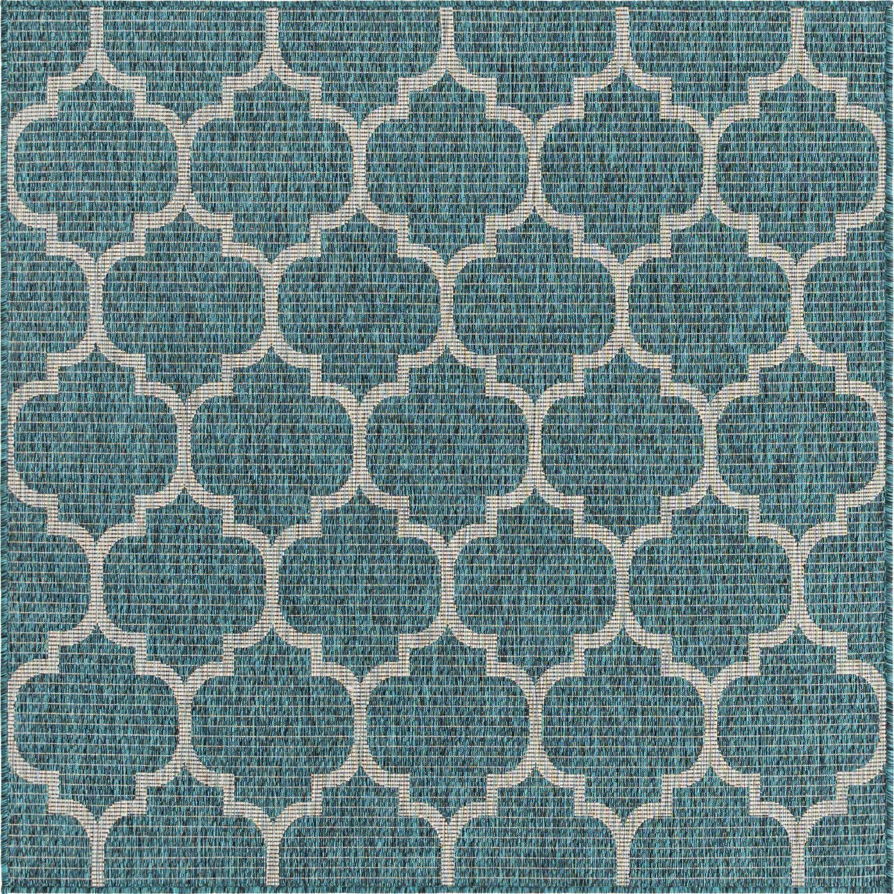 Teal 5 X 5 Outdoor Lattice Square Rug Rugs Com