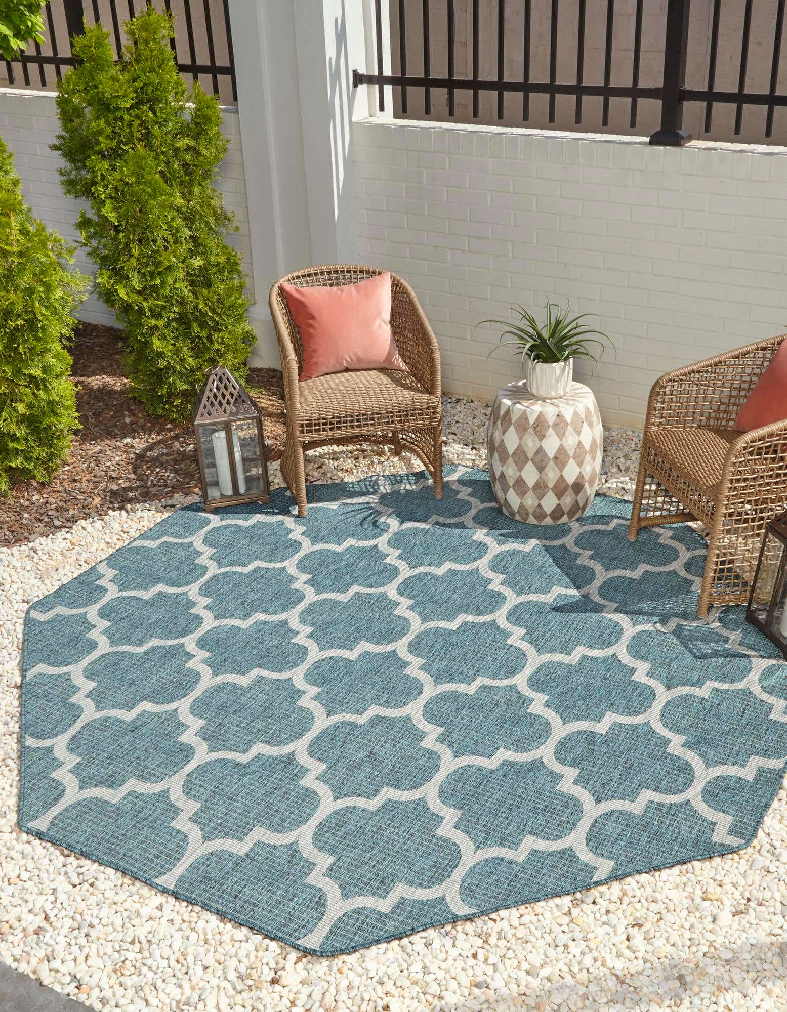 Teal 8' x 8' Outdoor Trellis Octagon Indoor / Outdoor Rug