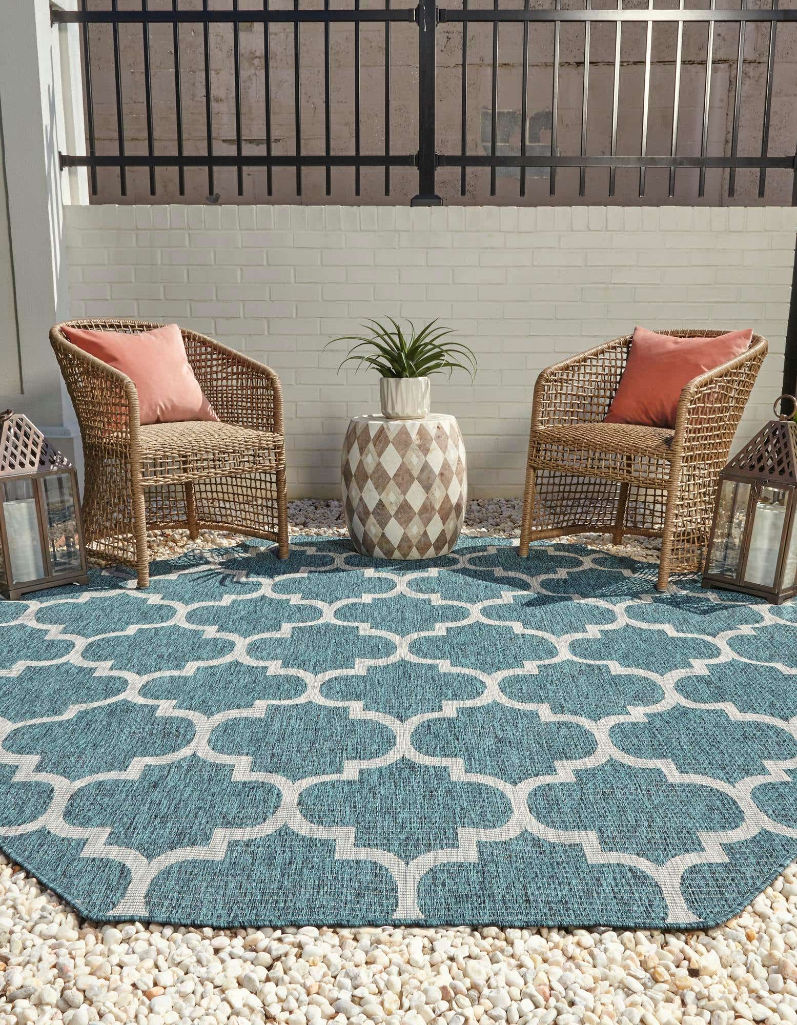 Teal 8' x 8' Outdoor Trellis Octagon Indoor / Outdoor Rug