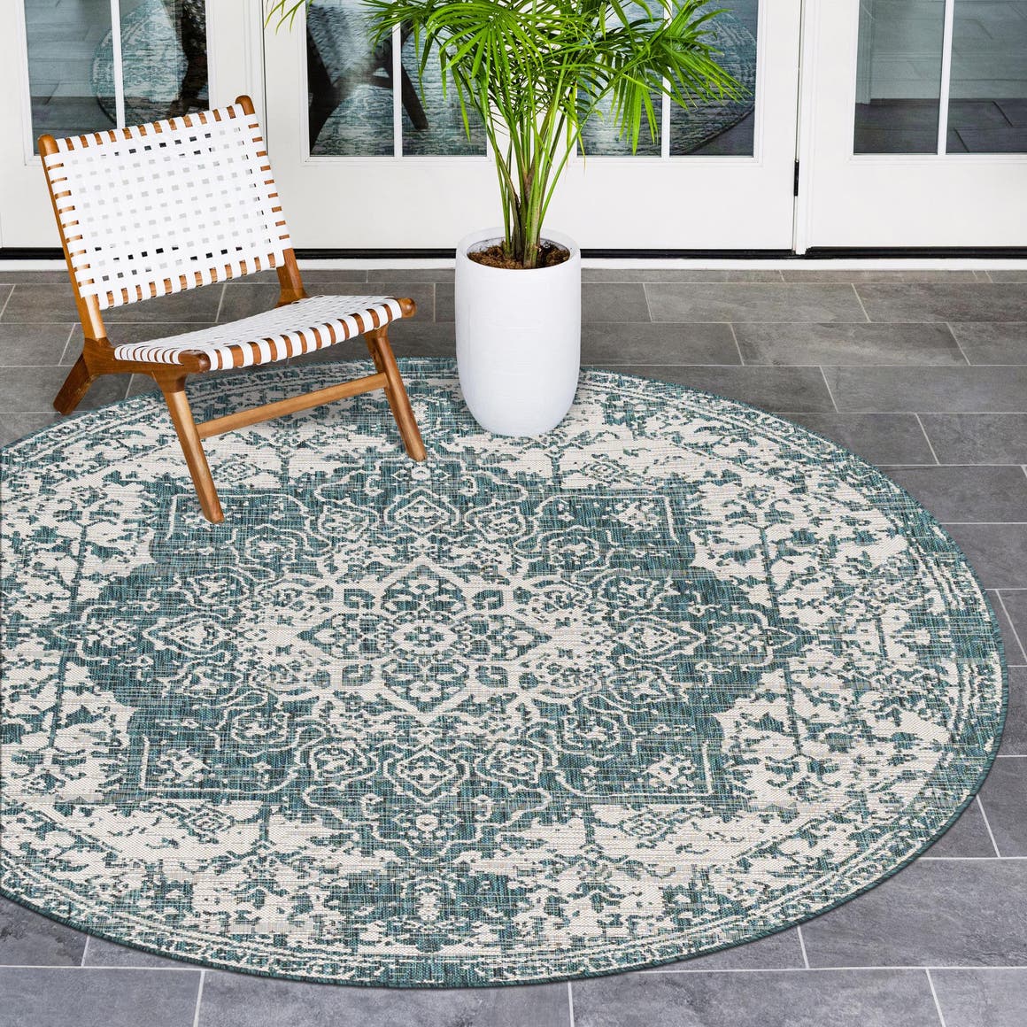 Teal 200cm x 200cm Jill Zarin Outdoor Round Rug AU Rugs