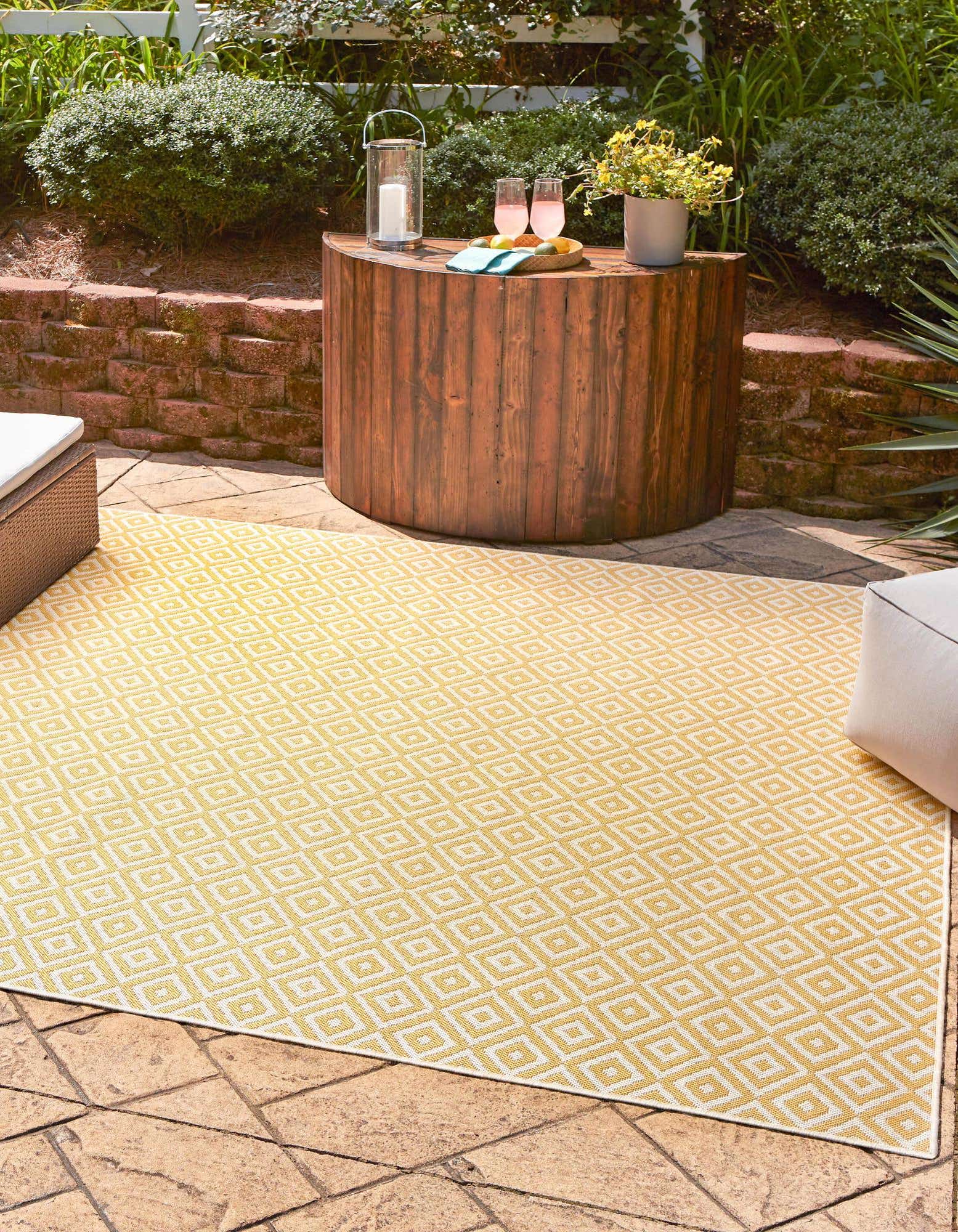 Yellow Ivory 13' x 13' Jill Zarin Square Indoor / Outdoor Rug