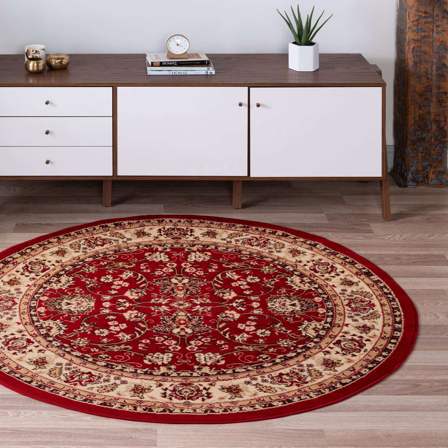 Burgundy 100cm x 100cm Kashan Design Round Rug AU Rugs