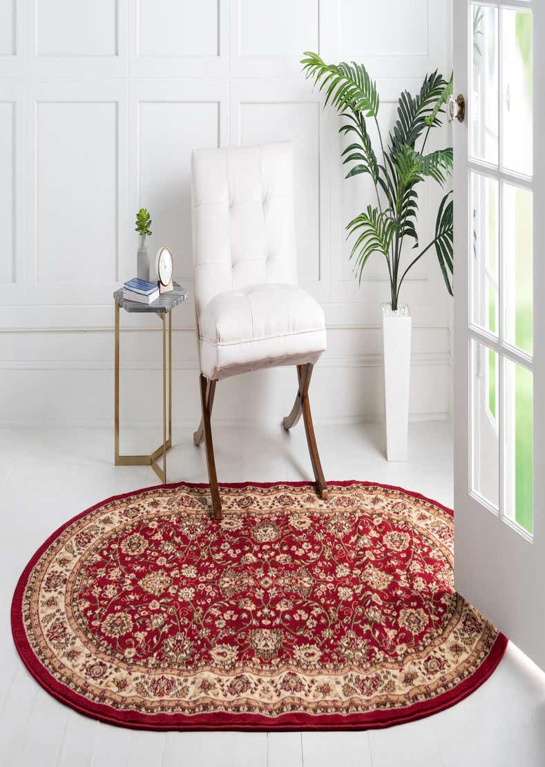 Burgundy 5' x 8' Kashan Design Oval Rug eSaleRugs