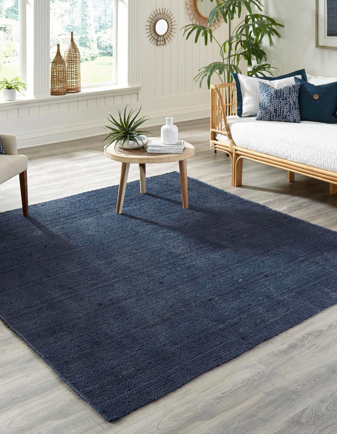 Navy Blue 8' x 8' Hand Braided Jute Square Rug eSaleRugs