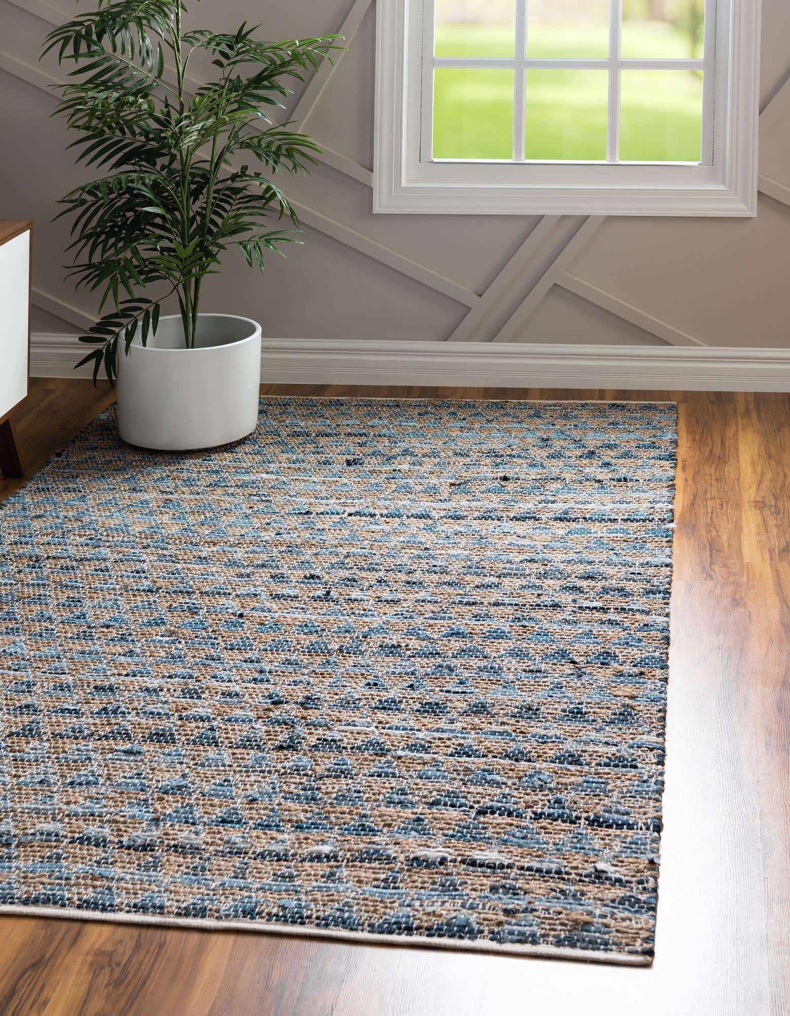 Navy Blue 10' x 14' 1 Hand Woven Chindi Jute Rug