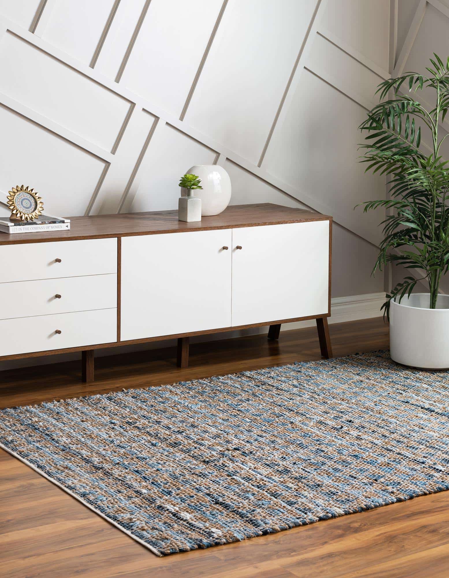 Navy Blue 10' x 14' 1 Hand Woven Chindi Jute Rug