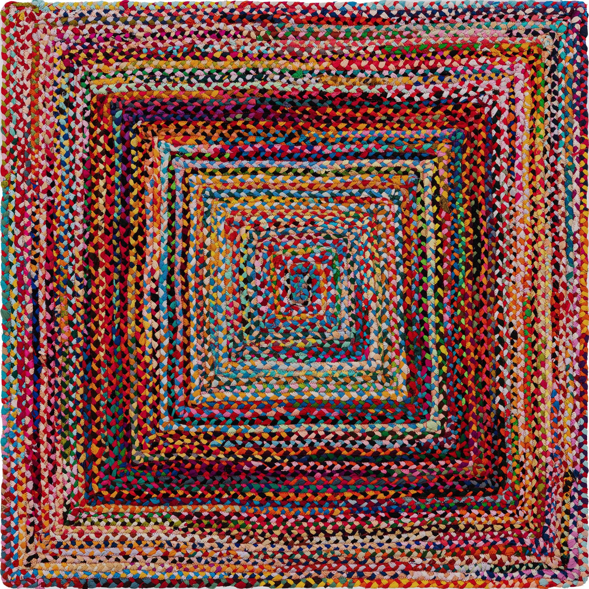 Multicolor 5' x 5' Hand Braided Chindi Square Rug | Rugs.com