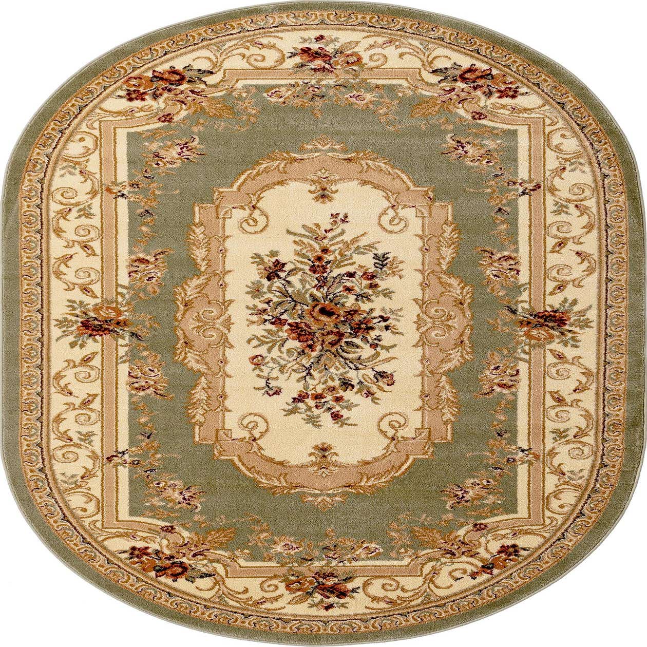 Green 152cm x 245cm Classic Aubusson Oval Rug iRugs CH