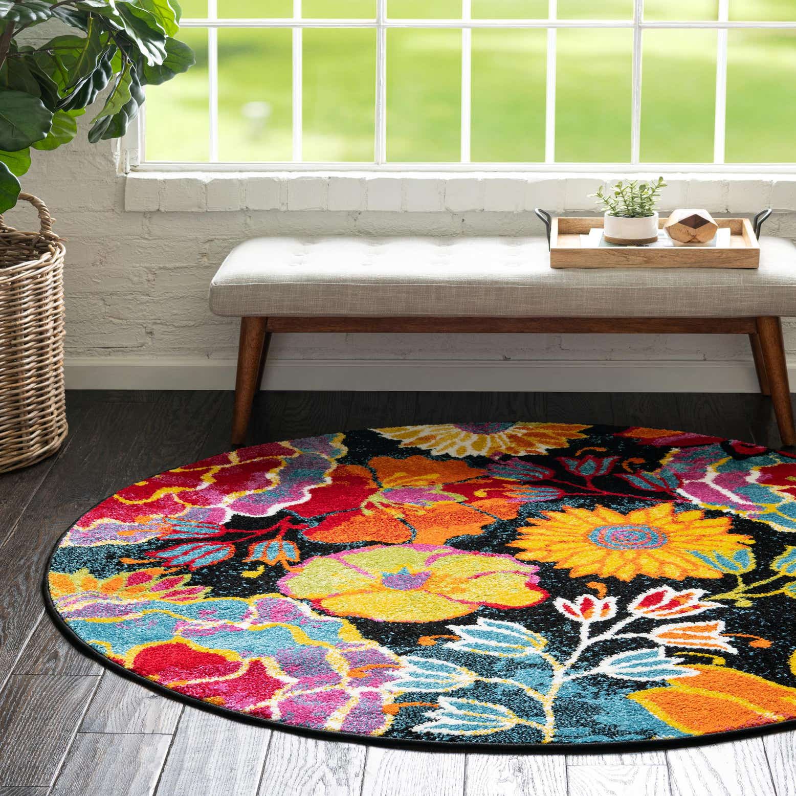 Black 8' x 8' Florence Round Rug Rugs.ca