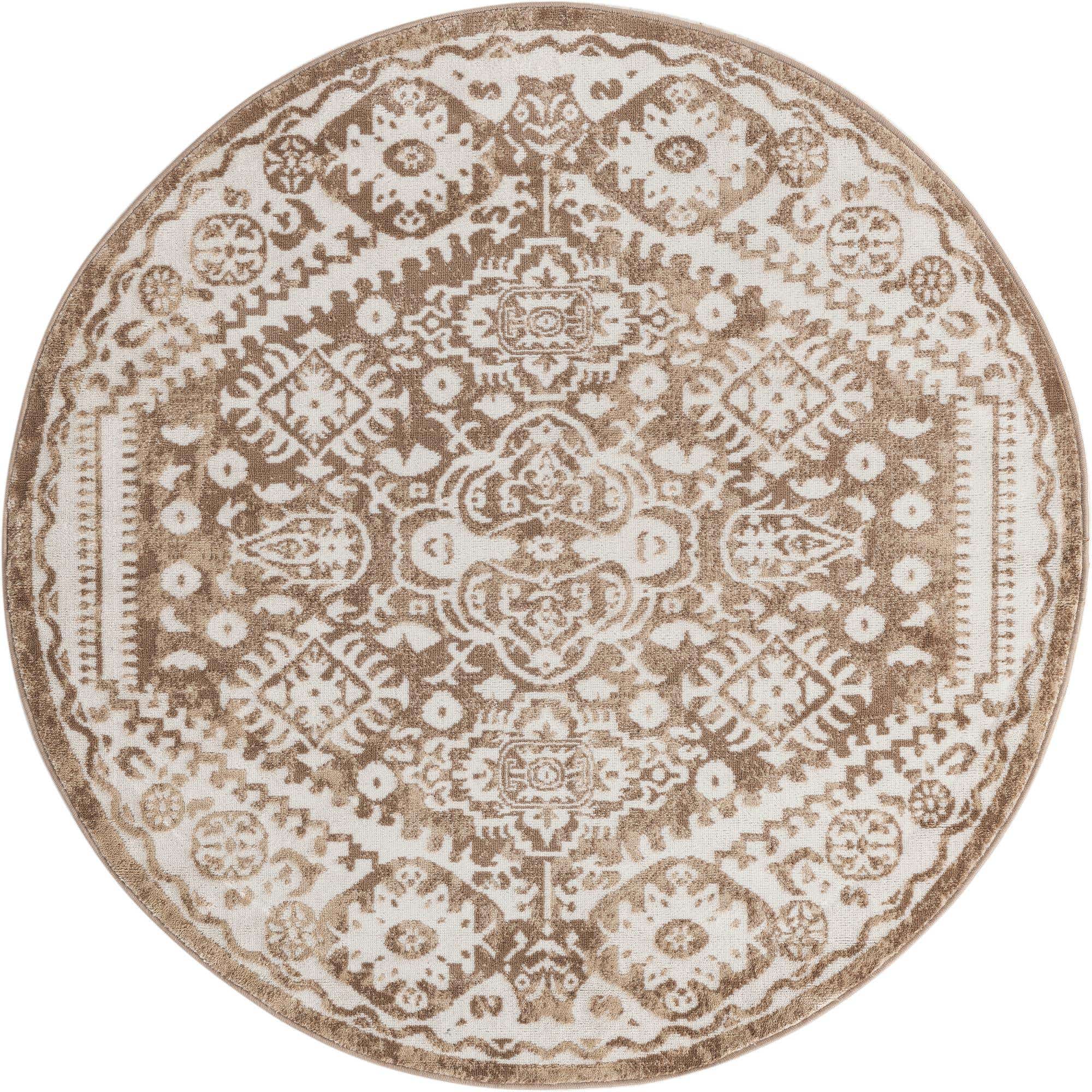 Beige 5' x 5' Oxford Round Rug