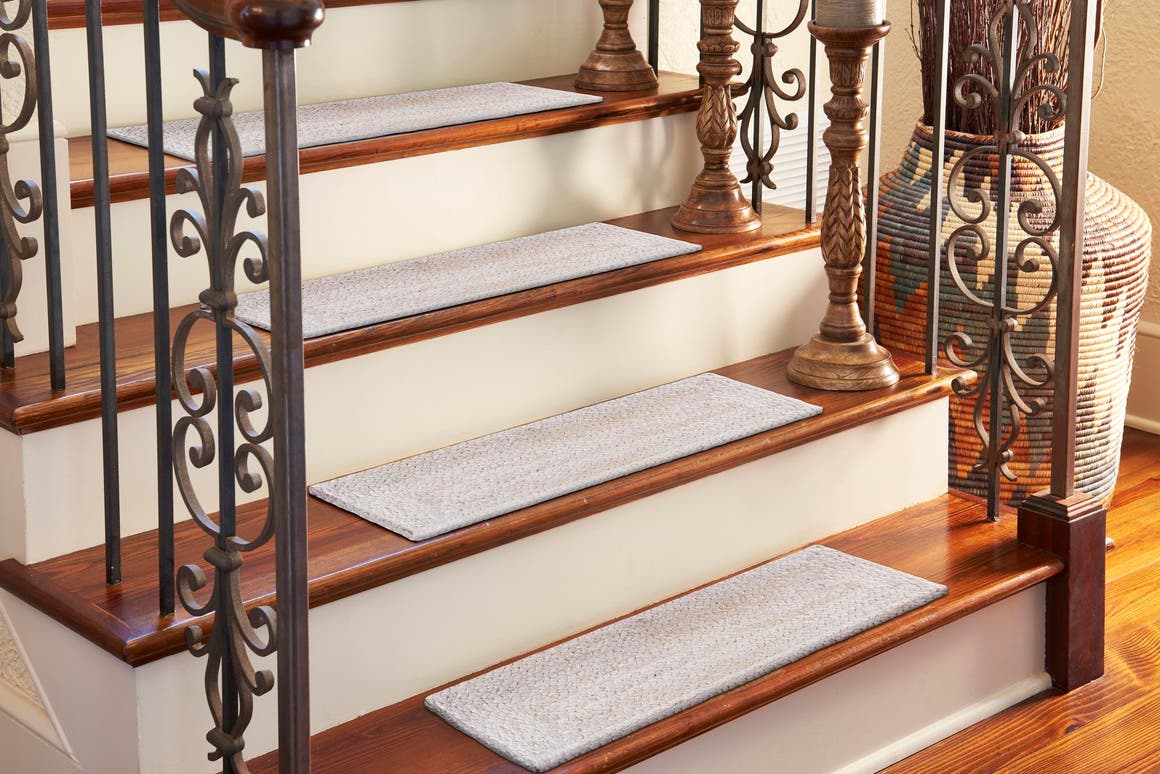 White 23cm x 75cm Braided Jute Stair Stair Tread Rug AU Rugs