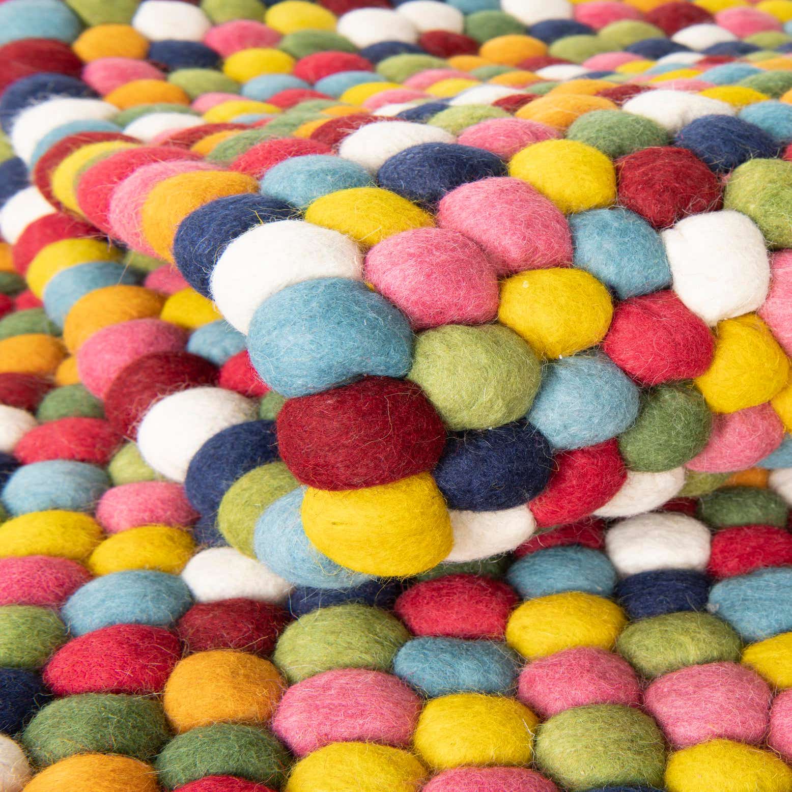 Multicolor 100cm x 100cm Felt Ball Round Rug AU Rugs