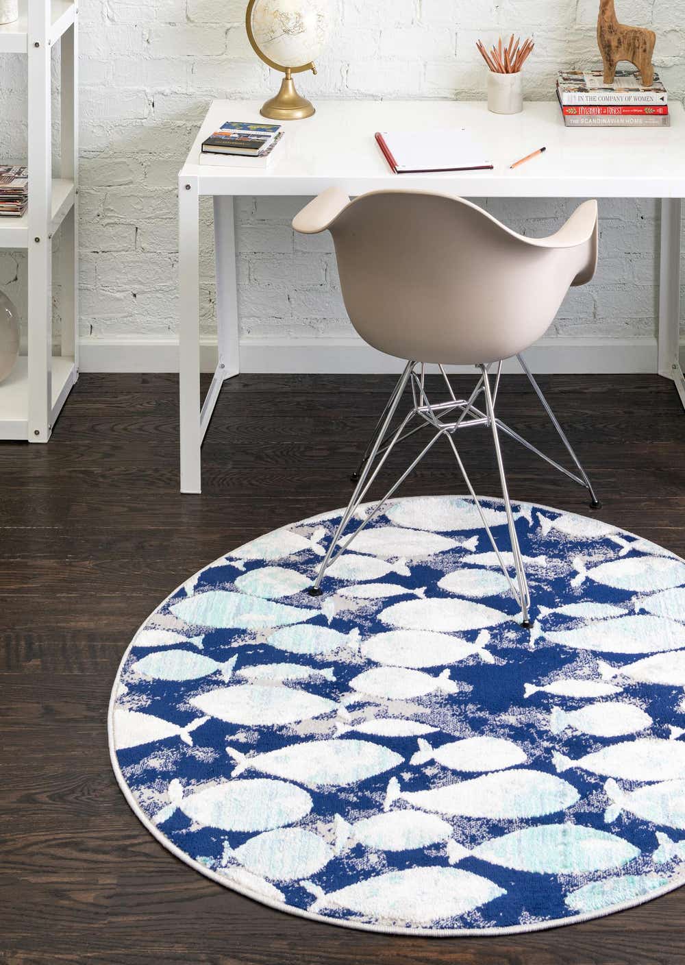 Blue 4' x 4' Ariel Round Rug