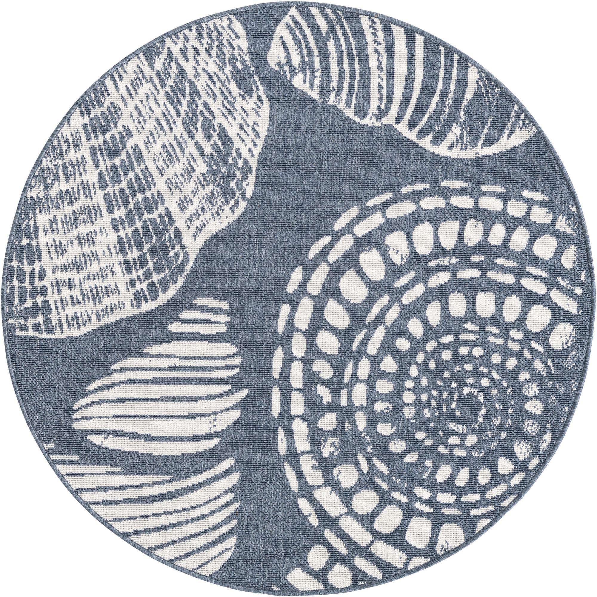 Navy Blue 4' x 4' Outdoor Coastal Round Rug