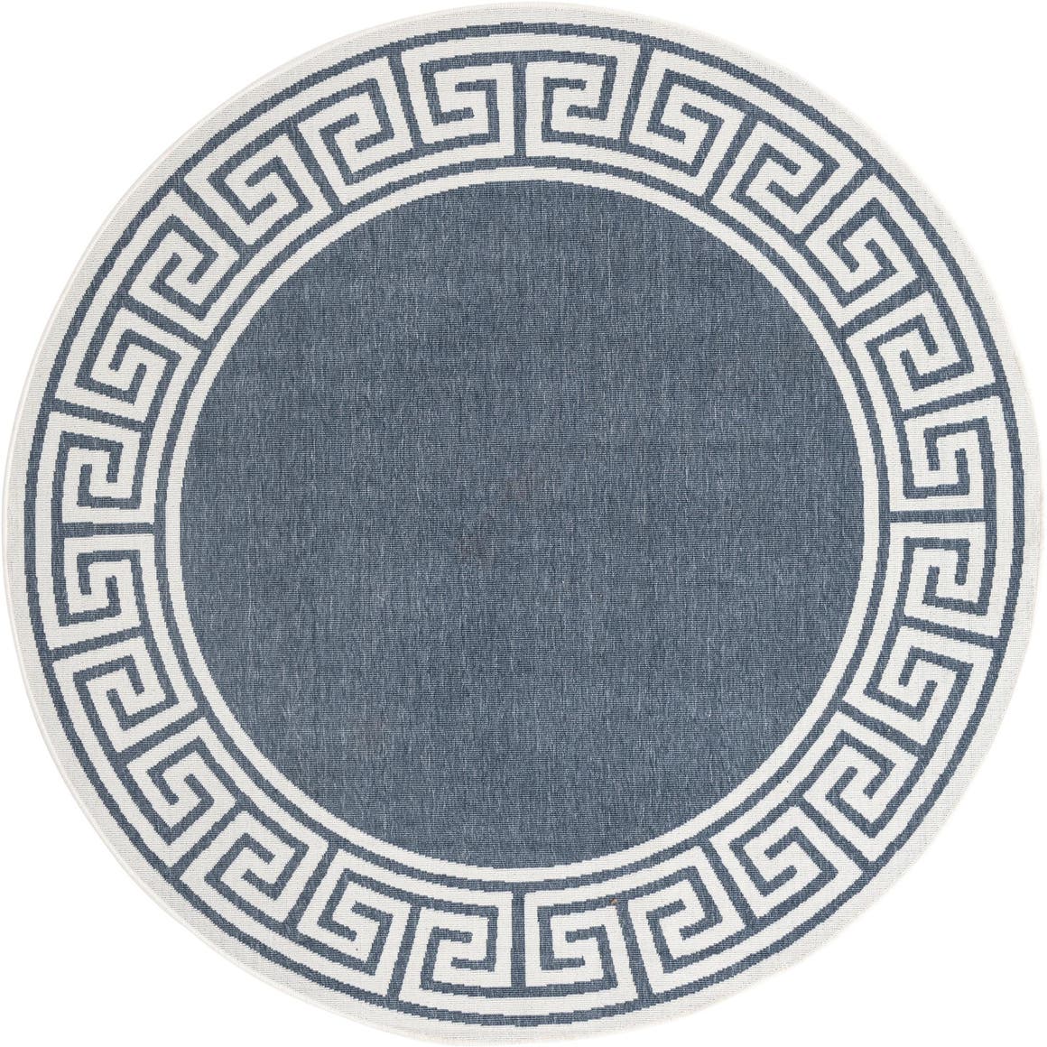 Navy Blue 7' x 7' Outdoor Coastal Round Rug