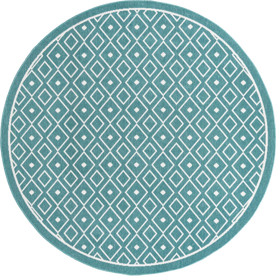 Teal 7' x 7' Outdoor Lattice Round Rug
