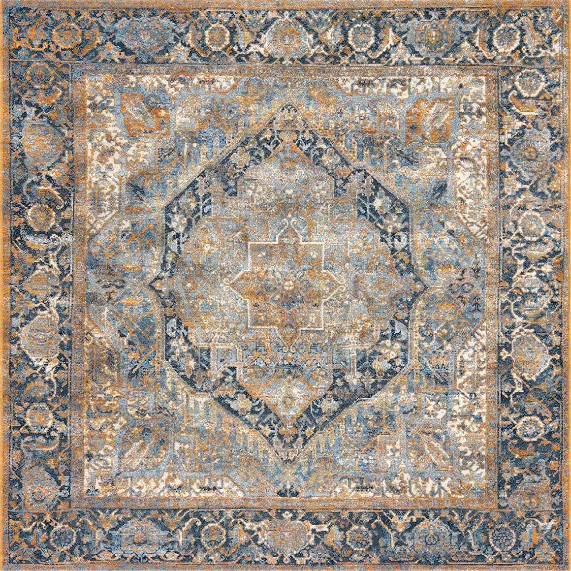 Blue 6' x 6' Outdoor Traditional Square Rug