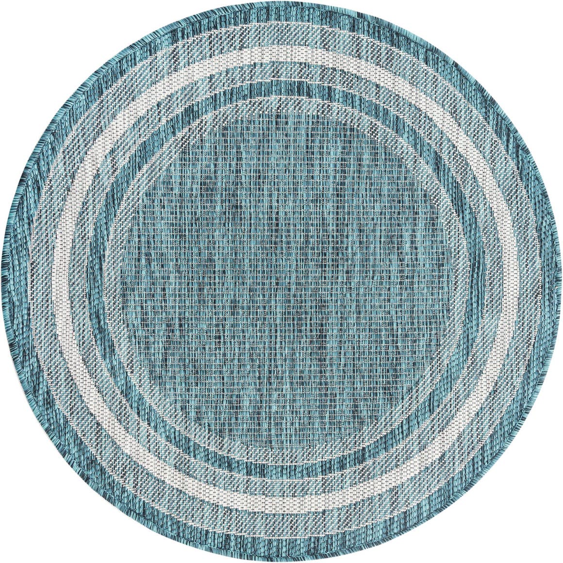 Teal 100cm x 100cm Outdoor Border Round Rug AU Rugs
