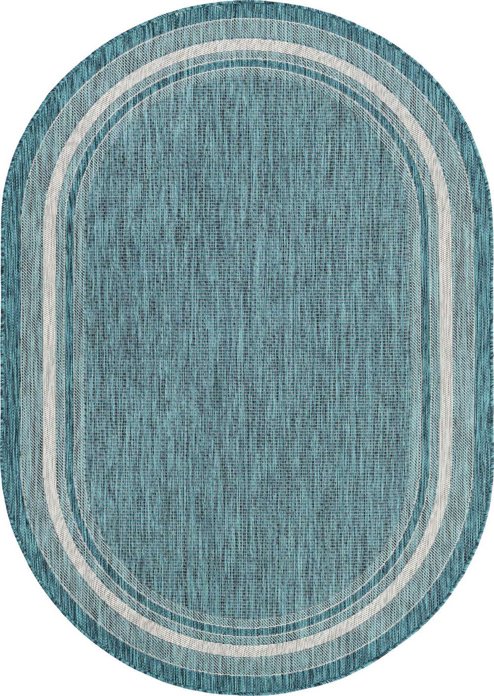 Teal 5' x 8' Outdoor Border Oval Rug