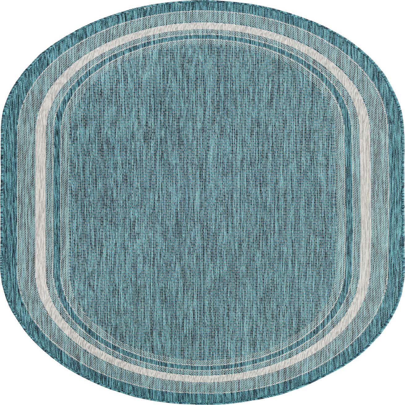 Teal 5' x 8' Outdoor Border Oval Rug